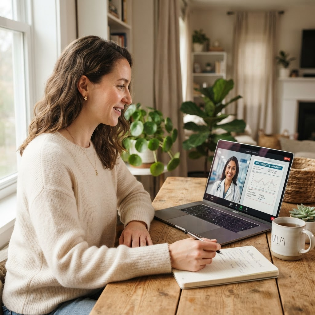 A person reviewing their health results on a video call with a doctor